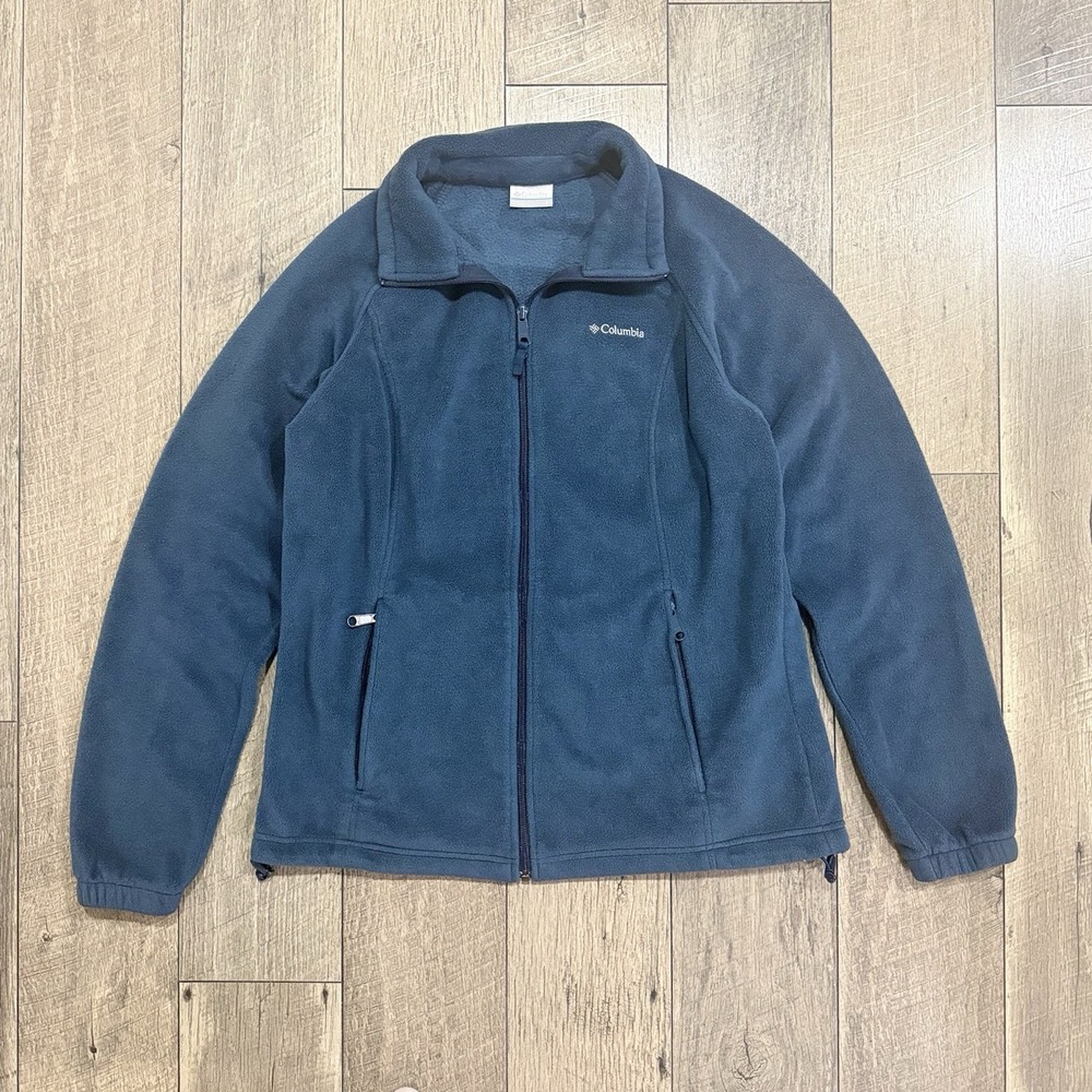 Columbia Hiking Jacket Blue Fleece Stand Collar Full Zip Pockets Womens Large